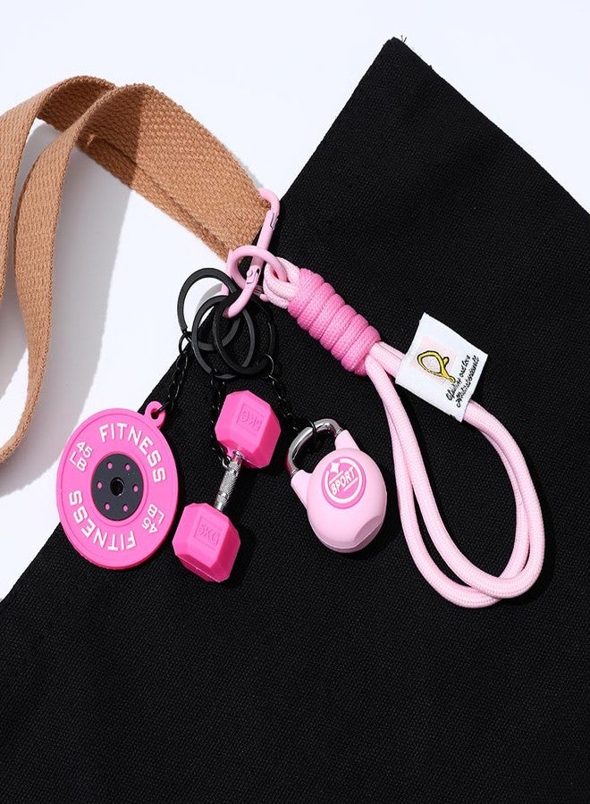 Dhdfisd Fitness Keychain Gym Lovers Enthusiast Gift Barbell Dumbbell Keychain Fitness Bag Water Kettle backpack Charms(Pink barbell) - Image 2